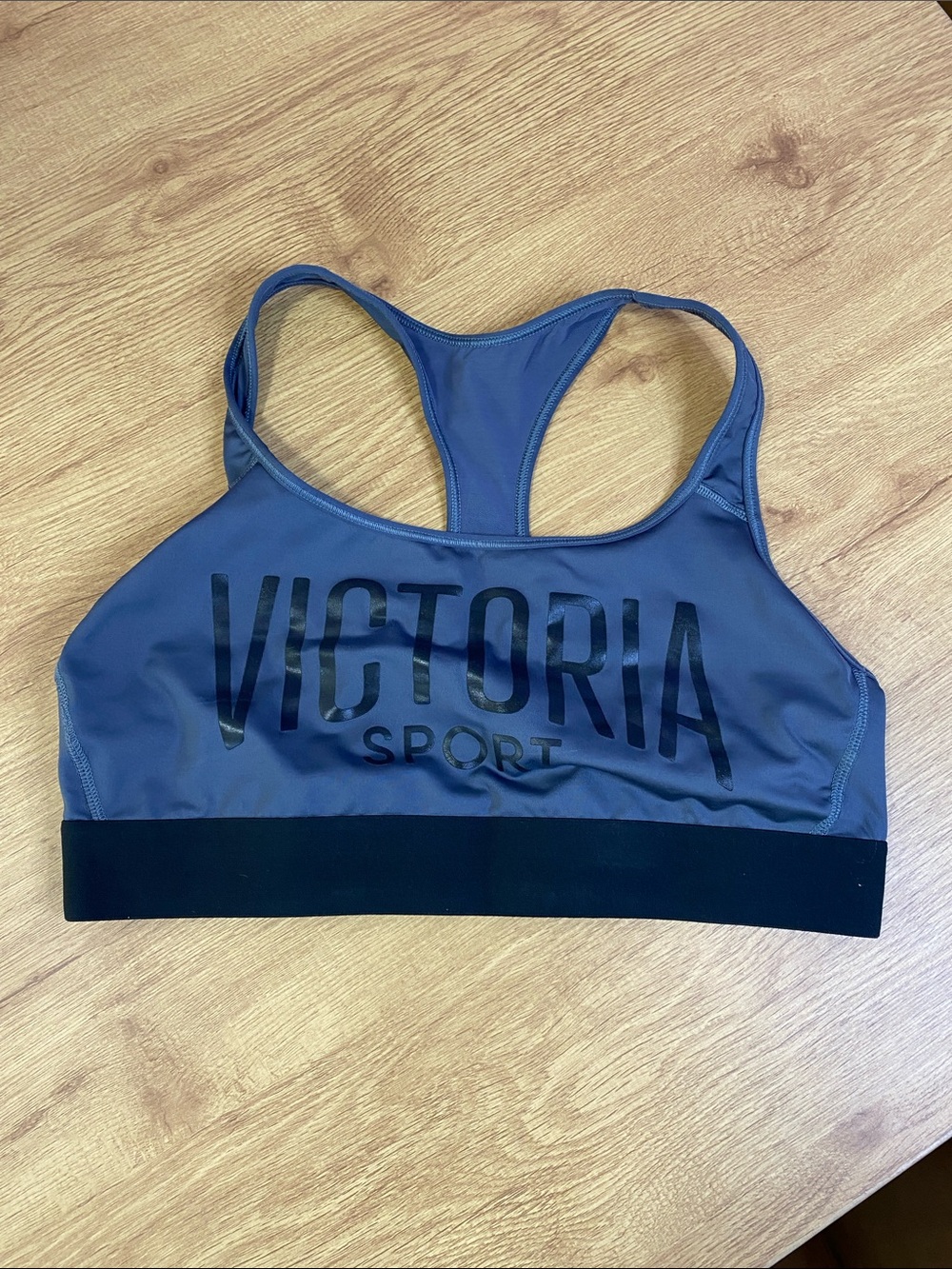 Victoria's Secret Sport Racerback Sports Bra in Slate Blue and Black